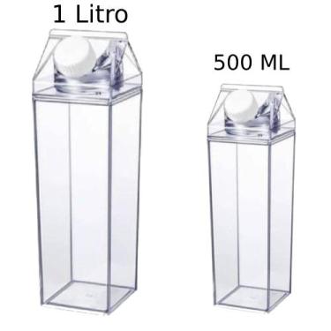 Imagem de Kit 2 Garrafas Acrílico Transparente 1litro/500ml Leite/Água Top Rio
