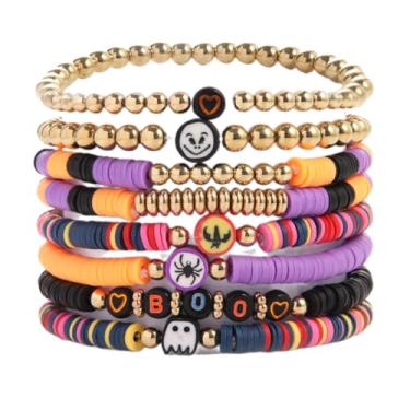 Imagem de Nexoluxa Pulseiras de Halloween para mulheres surfista Heishi empilhável disco argila contas elásticas pulseiras amizade pulseiras boho verão praia jóias, Adjustable, Metal Vinil Níquel, Sem Pedra
