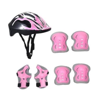 Imagem de rockible Capacete de bicicleta infantil com cotoveleiras, capacete leve de bicicleta com protetores de pulso para patins em linha, esportes ao ar livre, Rosa