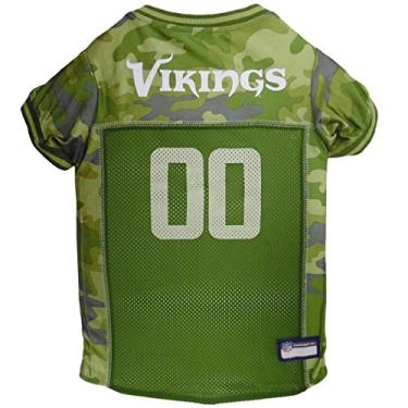 Imagem de Pets First Camiseta NFL Minnesota Vikings Camuflagem Dog Jersey, PP. - CAMO PET Jersey disponível em 5 tamanhos e 32 times da NFL. Camisa para cães de caça