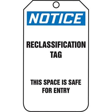 Imagem de Accuform Etiqueta de espaço confinado TCS314CTP PF-Cartolina, legenda "Aviso etiqueta de reclassificação este espaço", 14,6 cm de comprimento x 8,3 cm de largura x 0 cm de espessura, azul/preto sobre