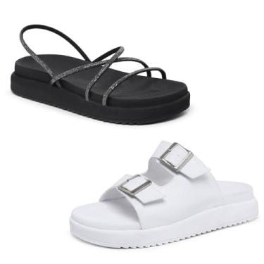 Imagem de Novo Hábito, Kit 2 Sandália Feminina Tira Trançada Strass & Papete Fivela Cor:Preto e Branco;Tamanho:40