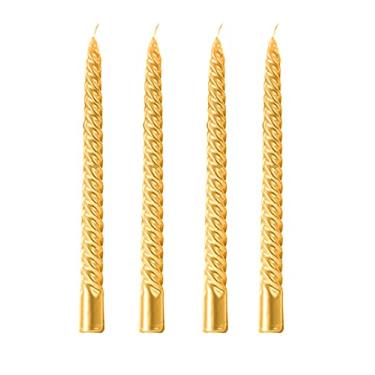 Imagem de Wrcevtor Conjunto de 4 Velas Cônicas de 10", 7,5 Horas de Queima Limpa Sem Perfume, para Casamento, Festas, Decoração de Casa e Ocasiões Especiais, Castiçais Longos, Velas Espirais10 Polegadas,Dourado