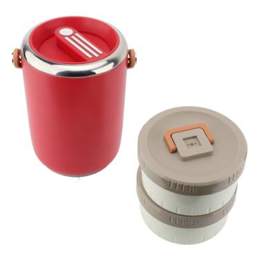 Imagem de Recipiente de Alimentos Isolado a Vácuo de Aço Inoxidável de 2L para Adultos, Lancheira Empilhável de 2 Camadas, Boca Larga, Sopa, Comida Térmica, Pote de Comida Quente Com