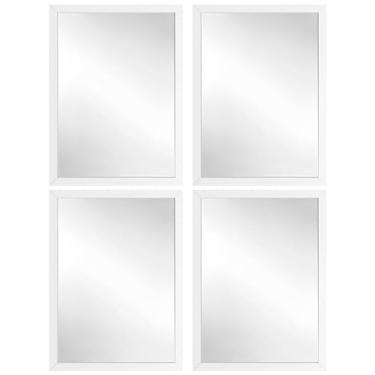 Imagem de Kit 4 Espelhos Decorativo 24x33 Com Moldura de Madeira Preta Branca Dourada ou Tabaco para Quarto Sala Banheiro Salão de Beleza Manicure Hall de Entrada (Branco)