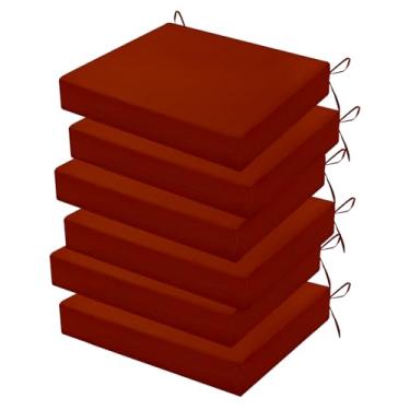 Imagem de HOMELYSIAN Conjunto de 6 almofadas de cadeira de jardim resistentes à água, 45 x 40 x 7 cm, almofadas de alta sustentação para móveis de pátio com laços antiderrapantes (vermelho tijolo)