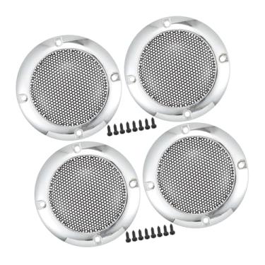 Imagem de A ABSOPRO Capa universal para grades de alto-falante de carro de 5 cm redonda de malha de 5 cm caixa protetora de subwoofer com parafusos de montagem tom prateado - pacote com 4 itens de substituição