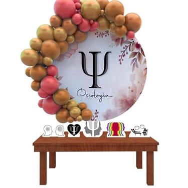 Imagem de Kit Decoração Painel Redondo Festa de Aniversário Infantil Psicologia Feminino