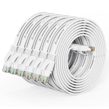 Imagem de Cabo Ethernet Cat 6 branco 1,5 m (pacote com 6) (a um preço Cat5e mas maior largura de banda) Cabo de rede de Internet plano – Cat6 Ethernet Patch curto – Cabo de computador Cat6 com conectores RJ45 sem conexão