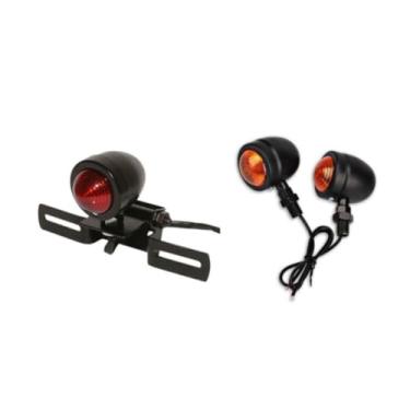 Imagem de Kit Lanterna Traseira Universal com Suporte de Placa e Par de Piscas, Estilo Café Racer, 12V, Preto (Preto | Esquerdo/Direito)