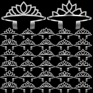 Imagem de Lyrow 30 peças de coroas de tiara para mulheres, lembrancinhas de festa de dia galentinas, coroas de cristal com pente, tiaras de princesa prateadas para aniversário, casamento, Halloween, Natal