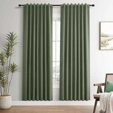 Imagem de Cortinas blecaute de linho verde-oliva para sala de jantar, conjunto com 2 painéis, 203 cm de comprimento, gancho de aba traseira, cinto descolado, pesado, à prova de som, bloqueador de calor,
