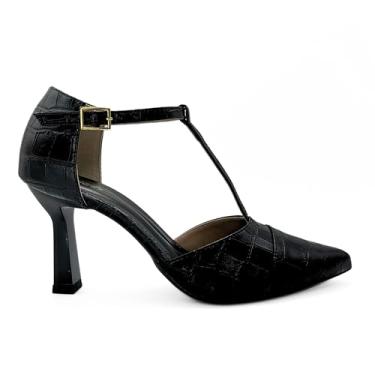 Imagem de Sapato Feminino Scarpin Salto Alto Bicolor Croco 154 (Preto, BR, Adulto, Numérico, 40)