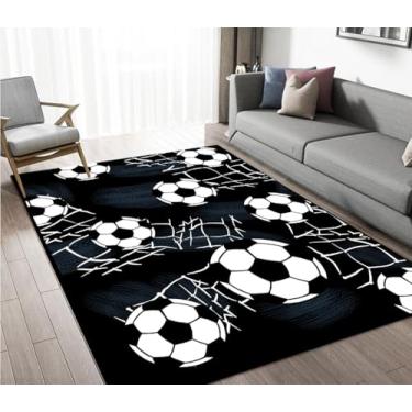 Imagem de Tapete de futebol para quarto de meninos, 1,2 x 1,8 m, futebol esportivo, tapete de piso infantil, tapete antiderrapante para decoração de quarto ou sala de estar, tapete durável
