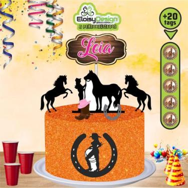 Imagem de Topo de bolo Cavalo (tema 2) + 20 Tags para aniversário - EloisyDesign