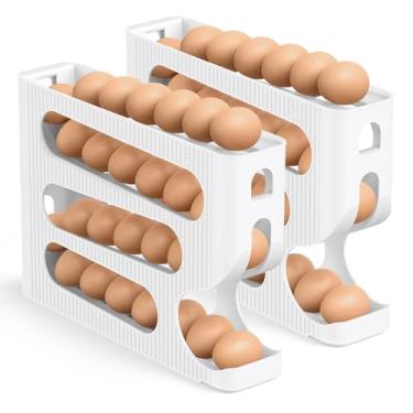 Imagem de Sotfamily Suporte de Ovo de 4 Camadas para Geladeira, Dispensador Automático de Ovos, Bancada, Cozinha - Organizador/Armazenamento/Recipiente/Bandeja de Plástico para Economia de Espaço na Geladeira