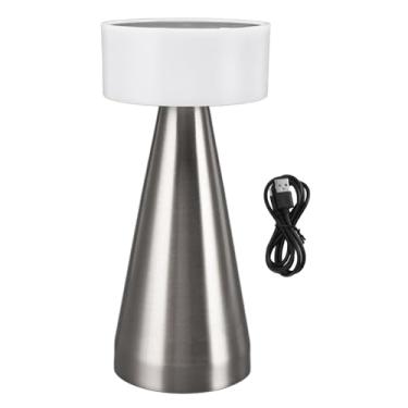 Imagem de Abajur LED portátil Grcfumo, abajur LED de 3 temperaturas de cor, abajur de mesa de cabeceira com controle de toque superior para mesas de cabeceira, estantes, escrivaninhas (Silver)