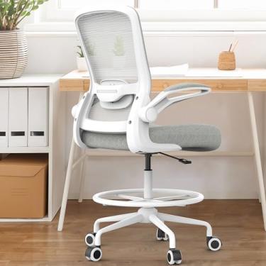 Imagem de Mimoglad Cadeira de escritório alta com suporte lombar ajustável, cadeira de mesa ergonômica em pé, cadeira de computador de malha para trabalho de desenho