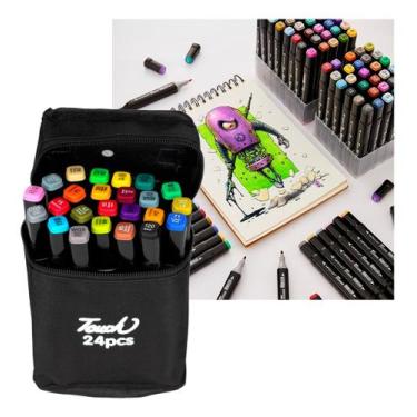 Imagem de Bolsa De Canetinhas Escolar Com Ponta Dupla 24 Cores - Hardseven