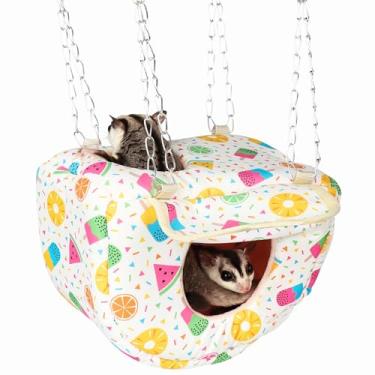 Imagem de Copfeu Cama de rede para animais pequenos com esconderijo para porquinhos-da-índia, ratos, planadores de açúcar, esquilo, chinchila, cama suspensa para hamster, acessórios de gaiola de brinquedo,