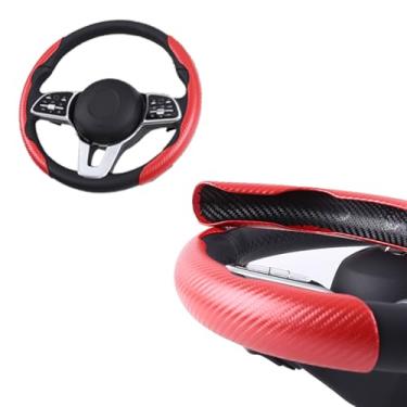 Imagem de Capa de volante segmentada universal preta de fibra de carbono, capa de volante antiderrapante em forma de borboleta, General Motors 99%, durável e fácil de instalar (vermelho, 2 peças)