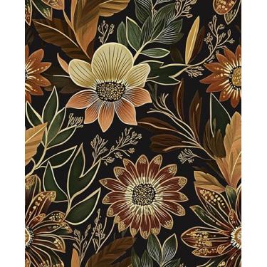 Imagem de Laatse Papel de parede Boho Descasque e cole papel de parede floral escuro para armário, papel de contato vintage, impermeável, autoadesivo, removível, papel de parede moderno para quarto, escada,