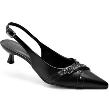 Imagem de Scarpin Feminino Lumiss Slingback Salto Fino Baixo Tachas Bico Fino preto40