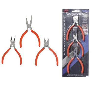 Imagem de Kit 3 Mini Alicate com mola Bico Meia Cana Diagonal Redondo - western