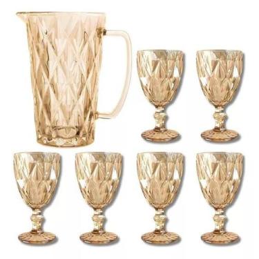 Imagem de Kit 7 Pcs Taças Vidro Diamond 260ml + Jarra 1L Âmbar Lanty - Kehome