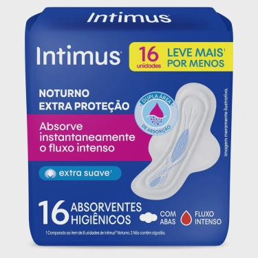 Imagem de Absorvente Externo Intimus Noturno Cobertura Suave com Abas 16 Unidades