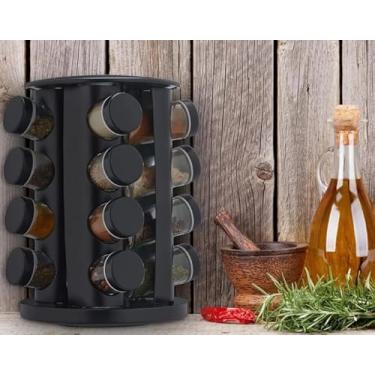 Imagem de Porta Temperos Giratório com 16 Potes de Vidro, Base Preta, Organizador de Condimentos para Cozinha