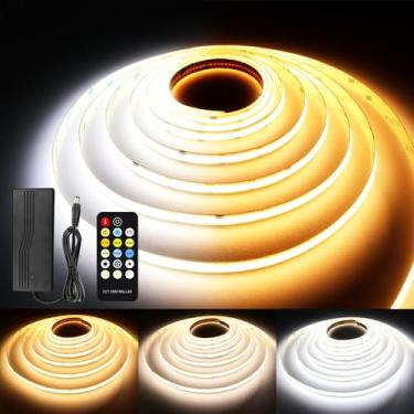 Imagem de AXMOTUT Fita De Led Cob Cct, 32,8 Pés, Regulável, 2700K-6500K, 24V, Kit Branca Ajustável, Fitas Cri 90+ Alta Densidade Com Controle Remoto E Fonte Alimentação, Para Iluminação Residencial Quarto, Co