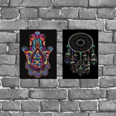 Imagem de Kit 2 Placas Hamsa E Filtro Dos Sonhos 18X27Cm