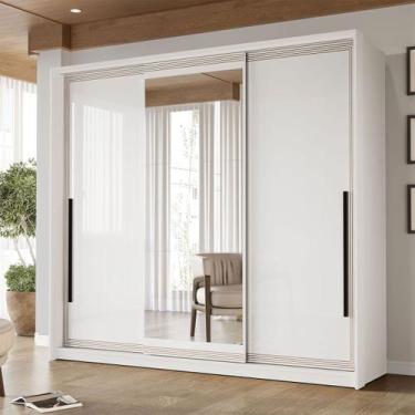 Imagem de Guarda-Roupa Casal Valência 3 Portas 4 Gavetas com Espelho Branco - Po
