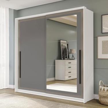 Imagem de Guarda-Roupa Casal Valência 2 Portas 2 Gavetas com Espelho Branco/Cinz