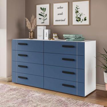 Imagem de Cômoda Lisboa 8 Gavetas Branco/Azul - Politorno, Branco e Azul