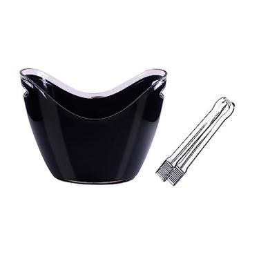 Imagem de FTOQWZXV Balde de gelo de acrílico de 8 litros com pinça de gelo, balde oval de armazenamento de plástico para 2 garrafas de vinho ou champanhe, balde de gelo, bebidas, refrigerador/cerveja