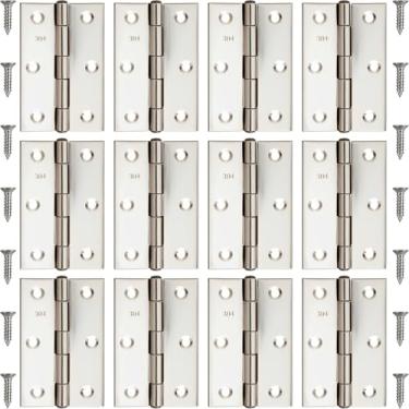 Imagem de Pacote com 12 dobradiças de extremidade de aço inoxidável de 7,6 cm, ferragens para portas e armários com parafusos de montagem, pequenas dobradiças para armários de madeira, caixa de artesanato DIY