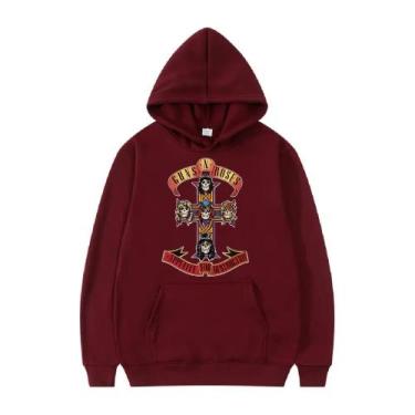 Imagem de Blusa Moletom Canguru Flanelado Casual Guns NRoses - Markelly, Bordô, 