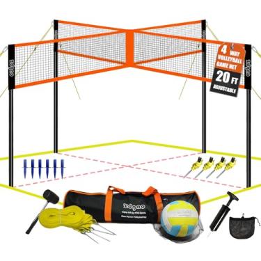 Imagem de Zdgao Conjunto De Jogos Combinados De Rede De Vôlei E Badminton De 4 Vias - Rede De Jogo De Vôlei De Quatro Quadrados Com Altura Ajustável De 20 Pés X 20 Pés Para Quintal E Praia, Vindo Com Vôlei Maci