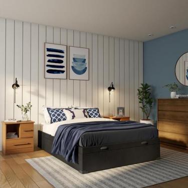 Imagem de Base para Cama Box Casal Maci com Baú (47x138x188) Preta - Mobly