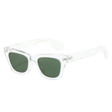 Imagem de HPIRME Óculos de sol femininos com lentes transparentes estilo oceano, UV400, retrô, com rebites, decoração, masculino, óculos escuros (tamanho único/verde escuro transparente)