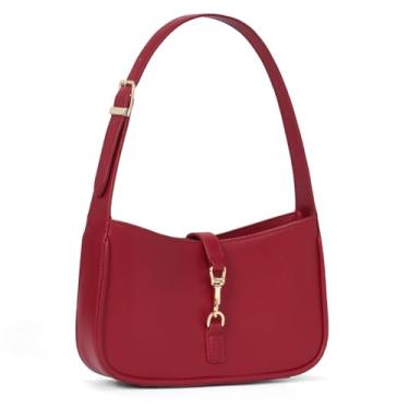 Imagem de JQWSVE Bolsas de ombro femininas bordô moderna pequena bolsa de ombro de couro sintético bolsa de ombro bolsa diária