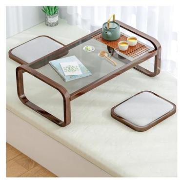 Imagem de Mesa de Centro Mesa de café pequena mesa de janela de madeira maciça tatami quarto sala de estar mesa curta Mesa de Chá(Preto)