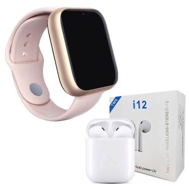 Imagem de Kit 1 Smartwatch A1 Pro Plus Rosa + 1 Fone I12 Tws 42Mm