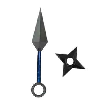 Imagem de Kit Naruto Kunai Fita Azul 23,5Cm + Shuriken Estrela 9Cm 1