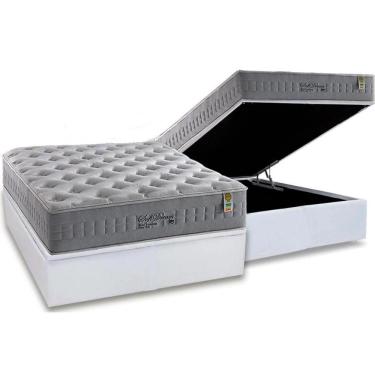 Imagem de Cama Box Baú Casal: Colchão Molas Anjos Masterpocket Ensacadas Soft Dream + Base Branco(138X188)