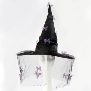 Imagem de hhdatc Halloween Witch Hat Adult Witch Hat Purple Butterfly Party Costume Accessory for Halloween Dress-Up, Cosplay, Carnival & Party Supplies