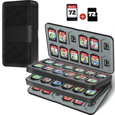 Imagem de TATMOHIK Capa Para Jogos Switch 72 Cartões De Nintendo E Micro Sd, Suporte Cartucho Com Compartimentos, Caixa Armazenamento Portátil Compacta (Preta)