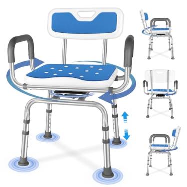Imagem de Jhkopqe Cadeira De Banho Giratória Com Altura Ajustável Para Chuveiro Interno, Braços E Encosto Idosos Deficientes, Suporta Até 180 Kg